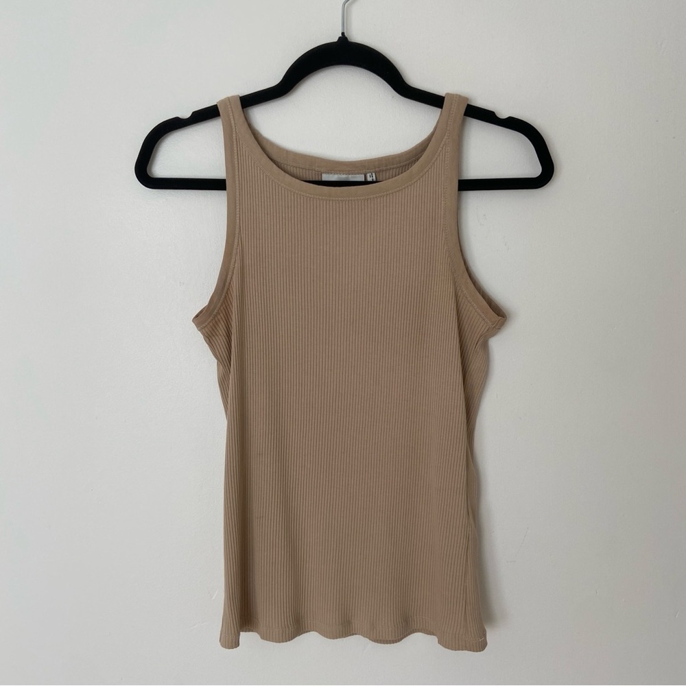 Gestuz Rolla Ribbed Top in Tan Neutral Cotton Fitted Tank size Small